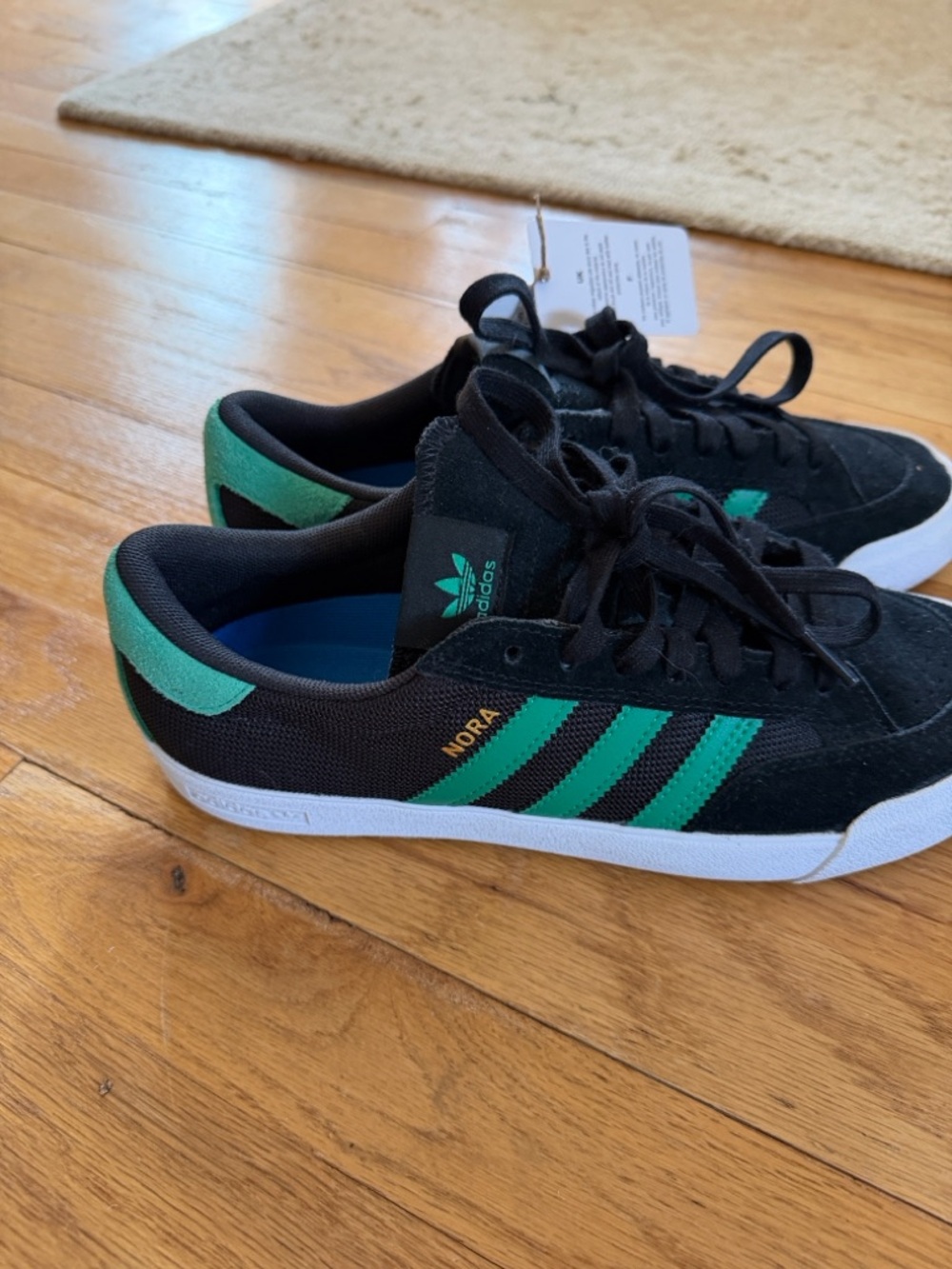 adidas Black Suede Sneakers with Green Stripes and White Soles